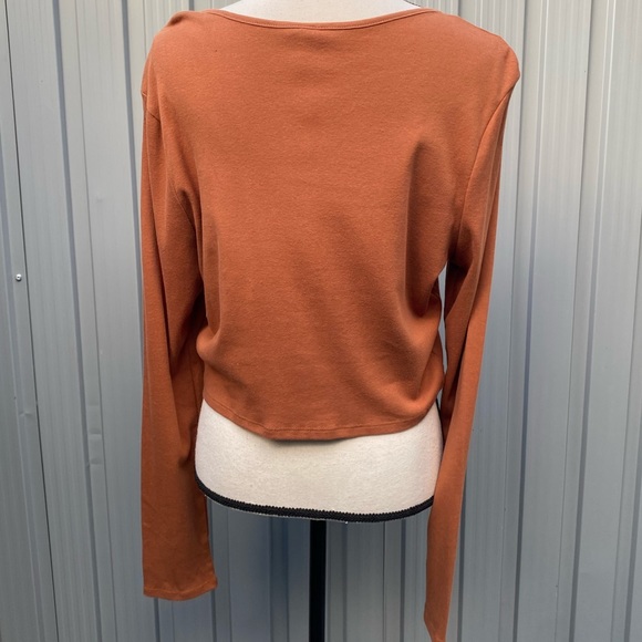 Wild Fable Brown Semi Crop Long Sleeve Cardigan button up - Picture 4 of 6